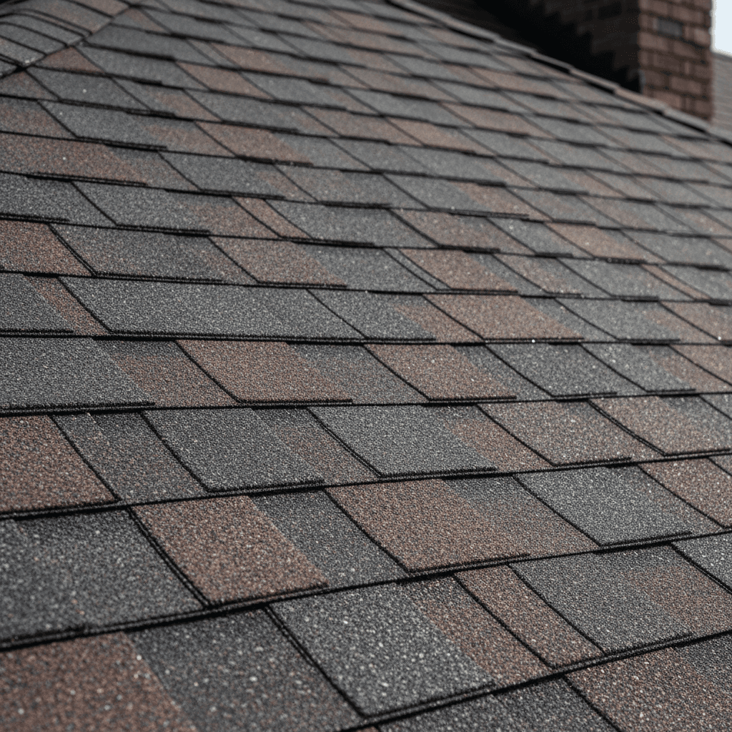 Close-up of new architectural shingles with textured pattern