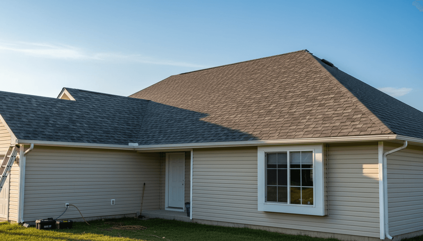 Completed roof replacement on a Dallas home with new shingles