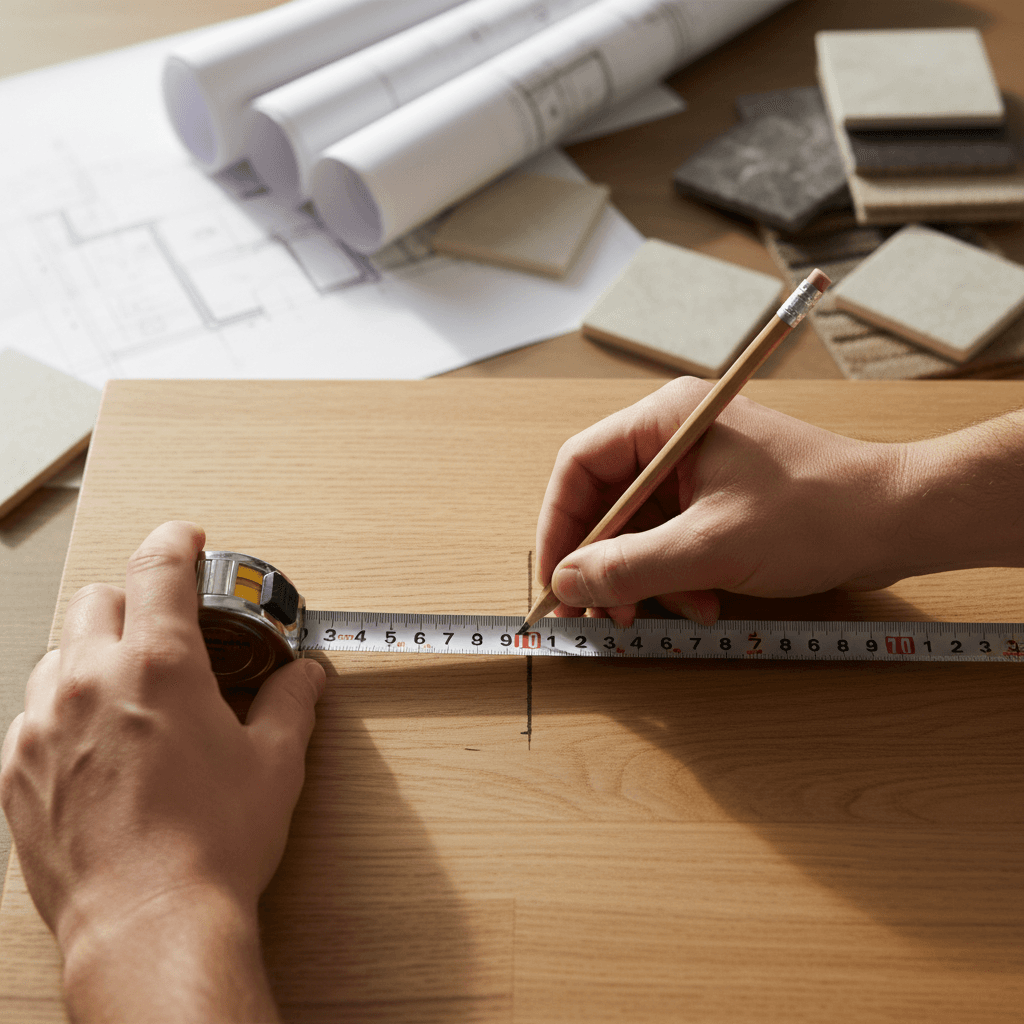 Contractor measuring kitchen countertop during remodel in Dallas